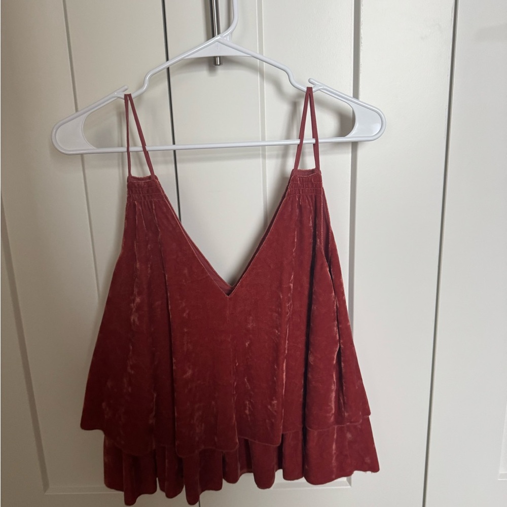 Aerie Red Burgandy Crushed Velvet Layered Cami Top